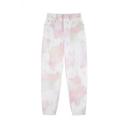 Vaquero boyfriend de tiro alto Blanco y rosa claro