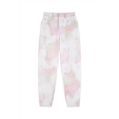 Vaquero boyfriend de tiro alto Blanco y rosa claro