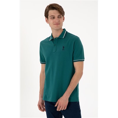 Erkek Regular Fit Polo Yaka Koyu Yeşil Basic Tişört
