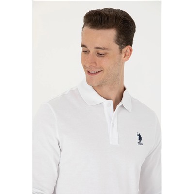 Erkek Beyaz Basic Polo Yaka Sweatshirt