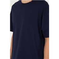Erkek Oversize Fit Bisiklet Yaka Lacivert Tişört