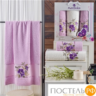 10677 Комп. Пол. MERZUKA махр. в короб. (50x90/2)(70х140/1) 3 шт. DREAMS FLOWER сиреневый