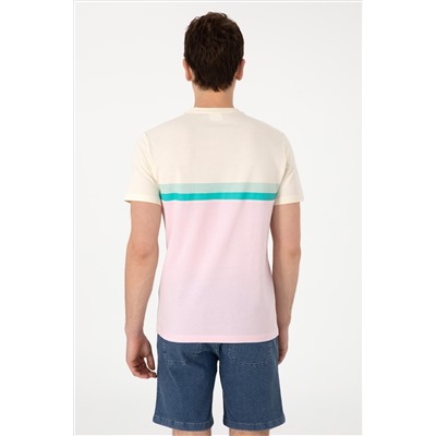 Erkek Regular Fit Bisiklet Yaka Açık Pembe Tişört