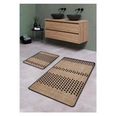 Pilloveland Kaymaz Taban Yıkanabilir 2’li Banyo Paspası - Hasır Görünümlü 60*100 Cm - 50*60 Cm BM0187