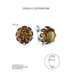 Серьги из чернёного серебра с султанитом и марказитами 925 пробы HE1369-ZN-LK