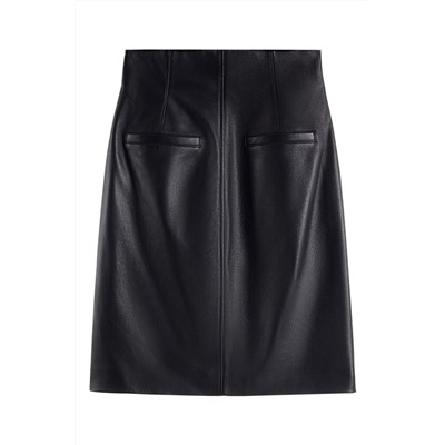 Falda de piel de talle alto Negro