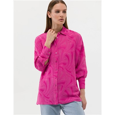 Pembe Keten Karışımlı Oversize Gömlek