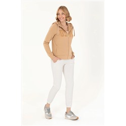 Kadın Kum Kapüşonlu Basic Sweatshirt