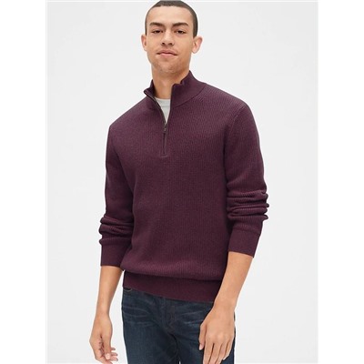Waffle Stitch Quarter-Zip Mockneck Sweater