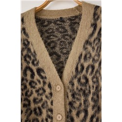 Camel Leopar Desenli Yumuşak Tuşeli Relax Fitt Triko Hırka TBBAW26AV00001