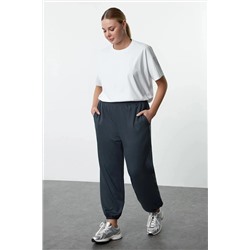 Indigo Loose Jogger Dökümlü Yumuşak Tuşeli Örme Büyük Beden Eşofman Altı TBBAW25AJ00003