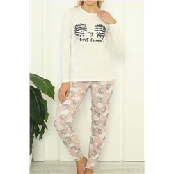 Lady Secret Kadın Pijama Takımı Uzun Kollu Pamuklu EKRU 12014