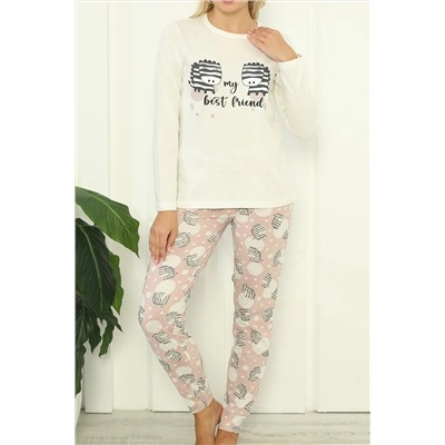Lady Secret Kadın Pijama Takımı Uzun Kollu Pamuklu EKRU 12014