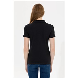 Kadın Siyah Basic Polo Yaka Tişört