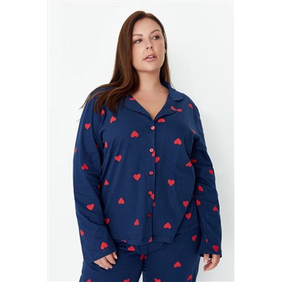 Lacivert Kalpli Gömlek Yaka Örme Pijama Takımı TBBAW23AI00019