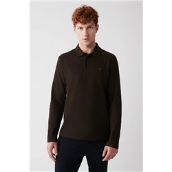 Avva Erkek Kahverengi 3 Düğmeli Polo Yaka %100 Pamuk Standart Fit Normal Kesim Sweatshirt E001003