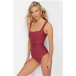 Trendyolmilla Bordo Kare Yaka Toparlayıcı Regular Mayo TBESS24MA00102