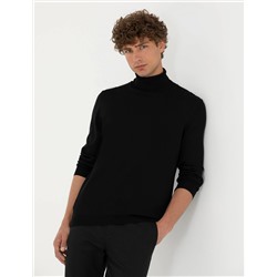 Siyah Slim Fit Balıkçı Yaka Basic Triko Kazak