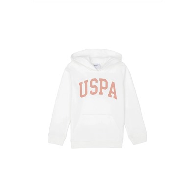 Kız Çocuk Ekru Basic Kapüşonlu Sweatshirt