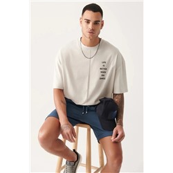 Avva Erkek Beyaz Oversize %100 Pamuk Bisiklet Yaka Slogan Baskılı T-shirt A31y1178 A31Y1178
