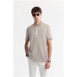 Avva, Erkek Gri Fermuarlı Polo Yaka Flexi Baskı Detaylı İnterlok T-Shirt A51Y1007