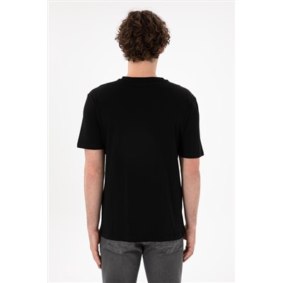 Erkek Regular Fit  V Yaka Siyah Basic Tişört