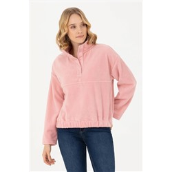 Kadın Pudra Dik Yaka Sweatshirt