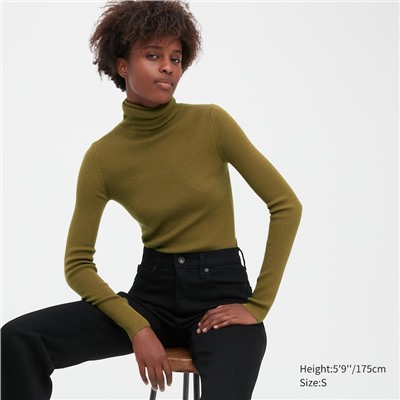 Extra Fine Merino Ribbed Turtleneck Long-Sleeve Sweater