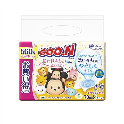GOON Влажные салфетки для детей возраст 0+, 560 шт. спайка 70 шт.*8 уп.