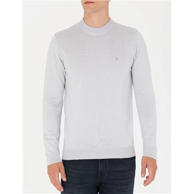 Krem Melanj Slim Fit Çeyrek Yaka Basic Triko Kazak