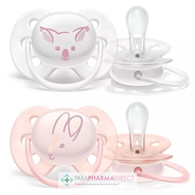 Avent Sucettes Ultra Soft 0-6 mois Koala & Lapin x2