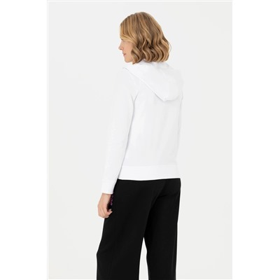 Kadın Beyaz Fermuarlı Sweatshirt
