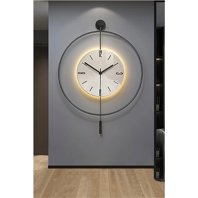 ASA KONSEPT LED'li Kristal Cam Tiktok 60 cm SİYAH, Modern Dekoratif Sarkaçlı Metal Duvar Saati ASA001030003