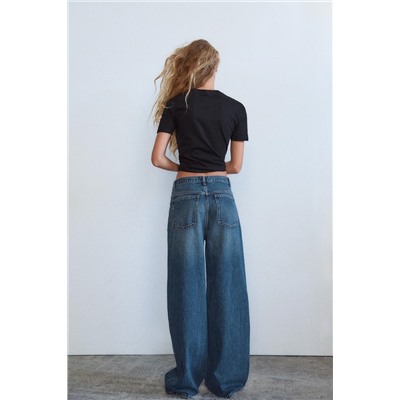 JEANS TRF WIDE LEG CINTURA CRUZADA TIRO ALTO