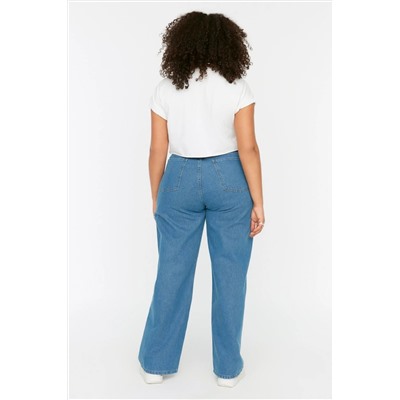 Açık Mavi Yüksek Bel Geniş Paça Büyük Beden Wide Leg Jeans TBBSS22JE0211