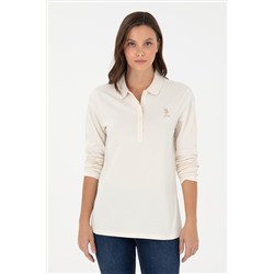 Kadın Krem Basic Polo Yaka Sweatshirt