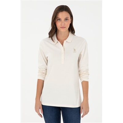 Kadın Krem Basic Polo Yaka Sweatshirt
