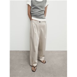 Pantalón ancho mezcla algodón satinado pinzas