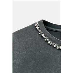 FADED-EFFECT T-SHIRT WITH RHINESTONES
