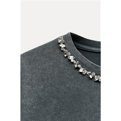 FADED-EFFECT T-SHIRT WITH RHINESTONES
