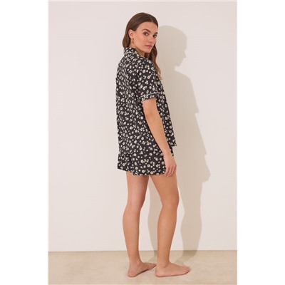 Pijama camisero corto 100% algodón flores