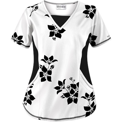 UA Spacious Bouquet White Print Scrub Top