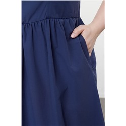 Indigo Kare Yaka Belden Açılan Lastik Gipeli Midi Dokuma Büyük Beden Elbise TBBSS24AH00208