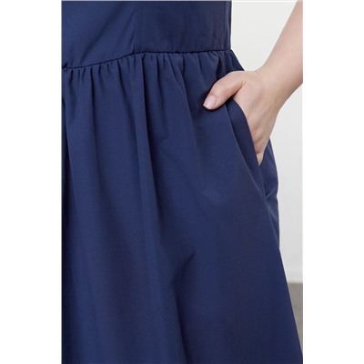 Indigo Kare Yaka Belden Açılan Lastik Gipeli Midi Dokuma Büyük Beden Elbise TBBSS24AH00208