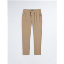 Linen Blend Trousers, Men, Brown