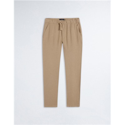 Linen Blend Trousers, Men, Brown