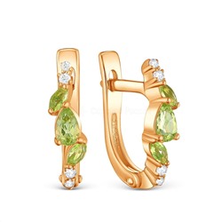 Серьги из золочёного серебра с нат.хризолитом, пл.кварцем цв.хризолит и фианитами 925 пробы С-3889зс40610600