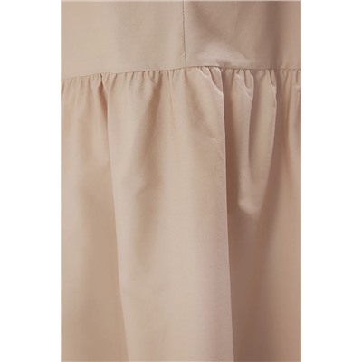 Camel Düğmeli Poplin Dokuma Büyük Beden Elbise TBBSS25AH00161