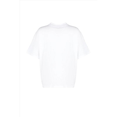 Beyaz Yaka Ribanalı Geniş Kalıp Basic %100 Pamuk Örme T-shirt TBBSS23BF00017
