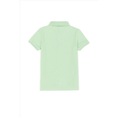 Kız Çocuk Mint Yeşili Basic Polo Yaka Tişört